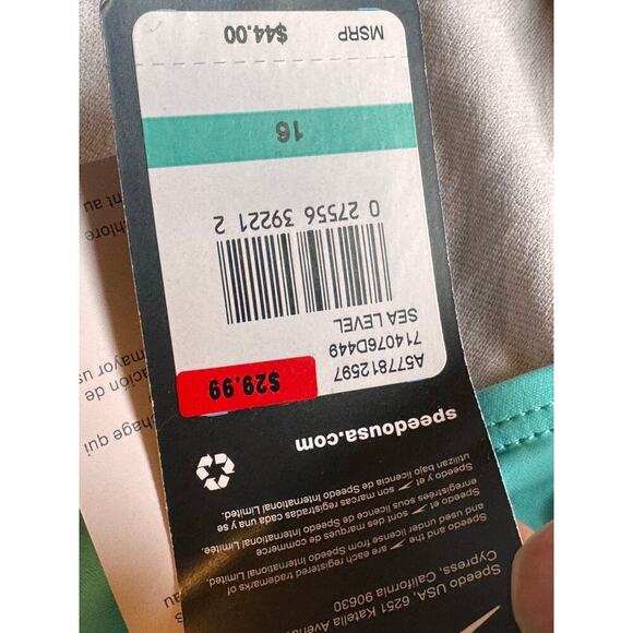 Speedo Youth Sea Level One-Piece Swimsuit Black Aqua White Size 16 NWT - Picture 3 of 5